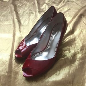 Gianni Bini Red Patent Leather Peep Toe Wedge